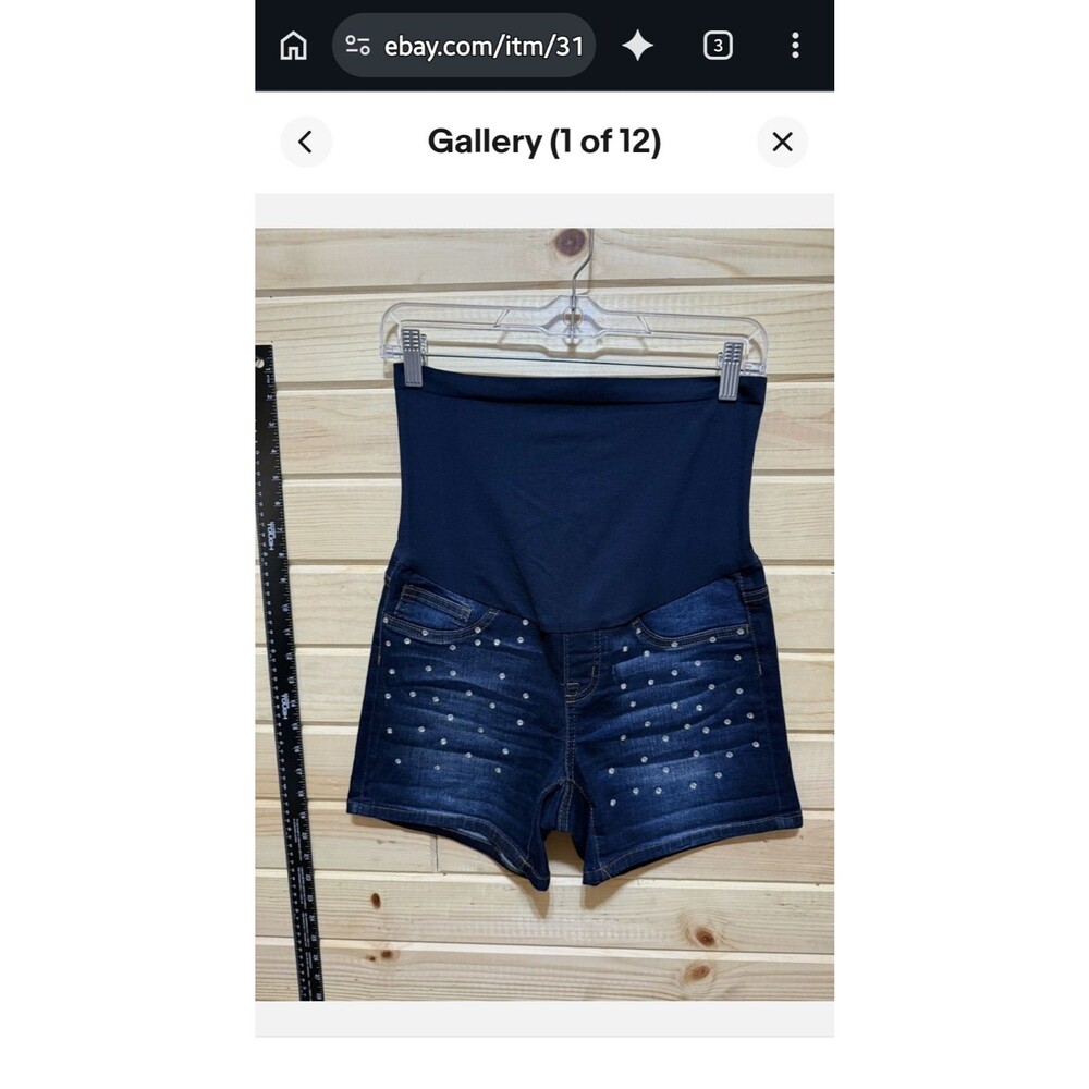 New Bella Vida Maternity Rhinestone Denim Shorts Blue Size Small NWOT #0251